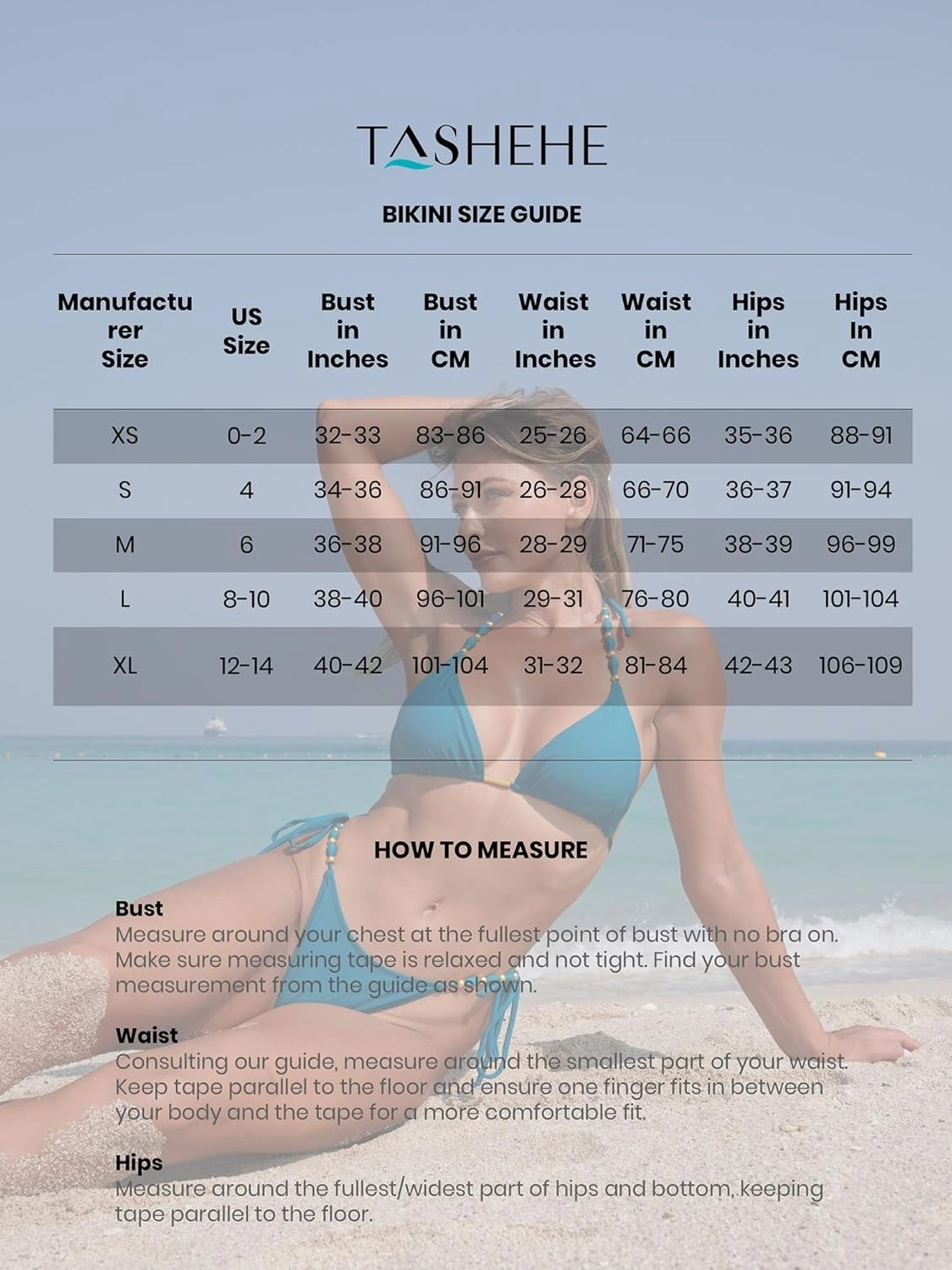 TASHEHE Women's Bikini Set High Cut Triangle Sexy Tie Swimsuit Two Piece Beads Shoulder Straps Bathing Suit