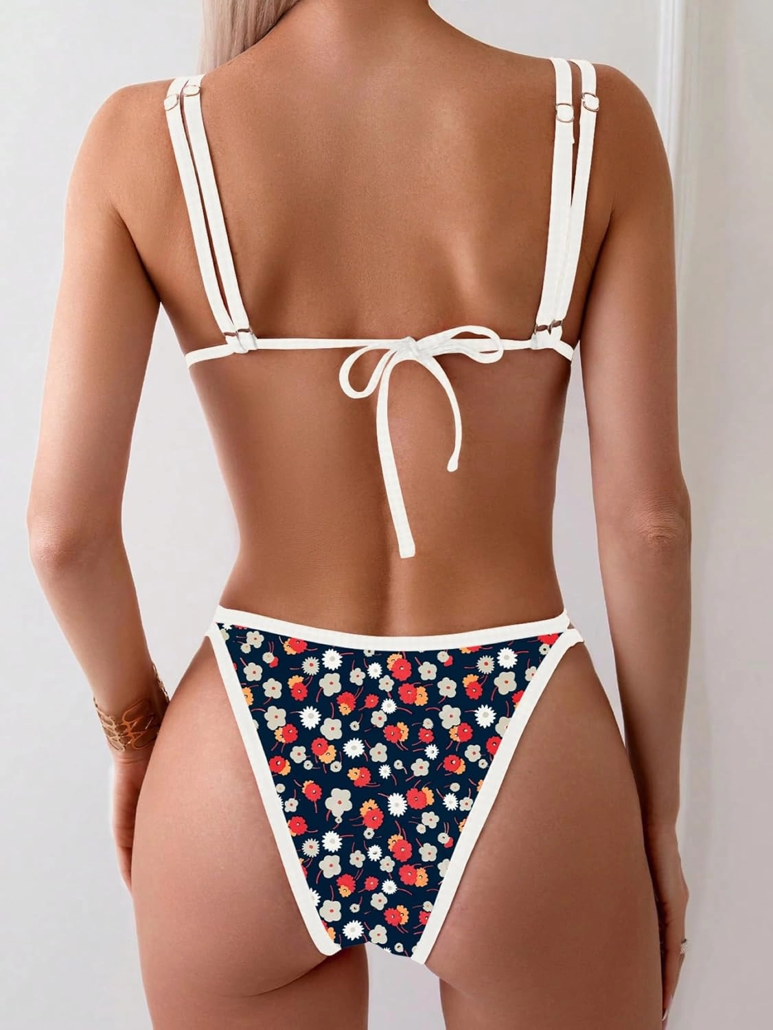 TASHEHE Women's Bikini Set High Leg Cut Double Straps Cute Triangle Swimsuit High Waist Two Piece Bathing Suit