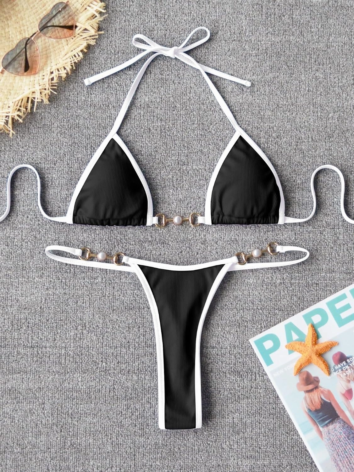 TASHEHE Women's Triangle Thong Bikini Set Sexy String Brazillian Two Piece Swimsuit Cute Bikini Bathing Suit