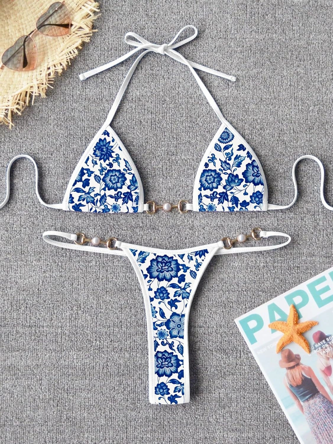 TASHEHE Women's Triangle Thong Bikini Set Sexy String Brazillian Two Piece Swimsuit Cute Bikini Bathing Suit