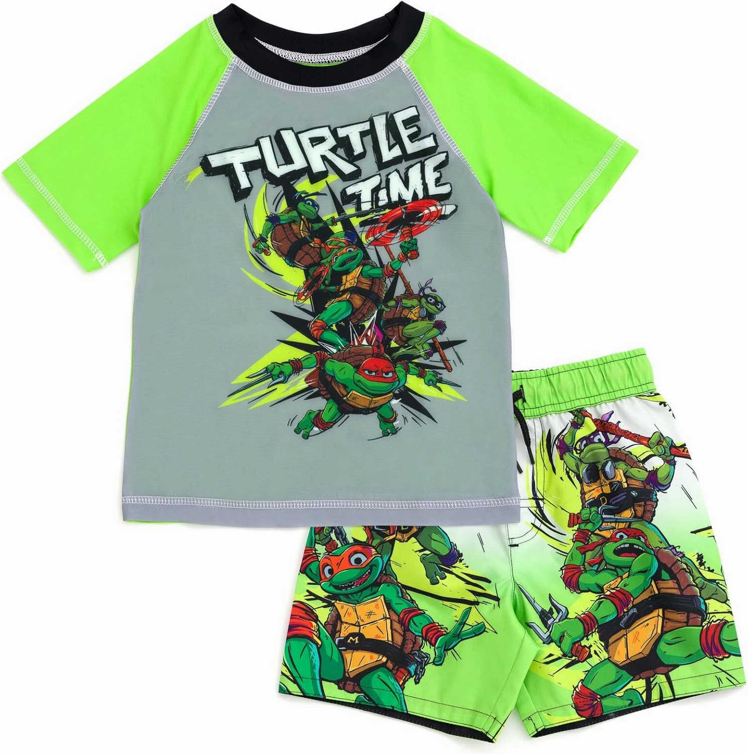 Teenage Mutant Ninja Turtles UPF 50  Pullover Rash Guard and Swim Trunks Outfit Set Toddler to Big Kid Sizes (3T - 8)