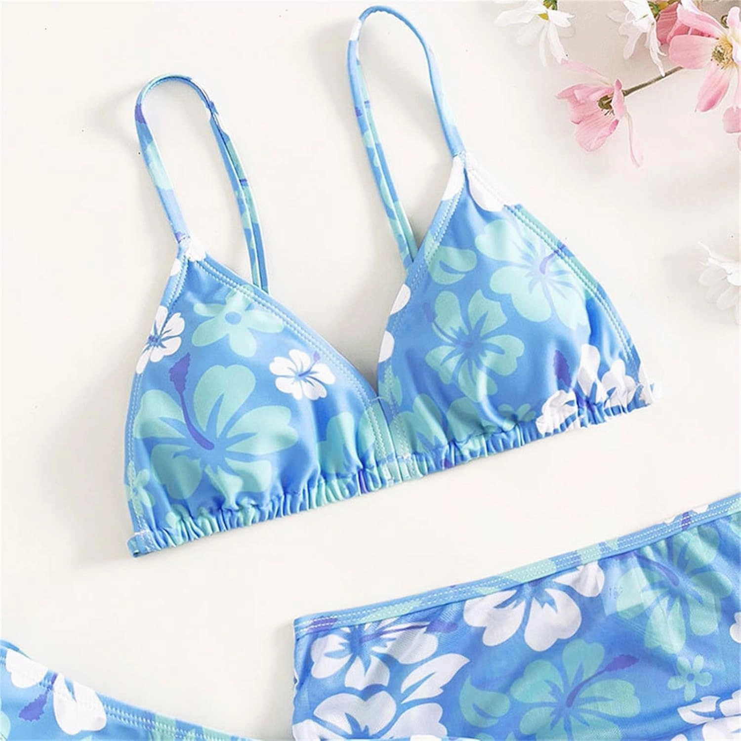 Teens Girls Flower Swimsuit 3 Piece Bathing Suits Cute Quick Dry Bikini Tankini Sets with Swim Skirt Preppy Clothes