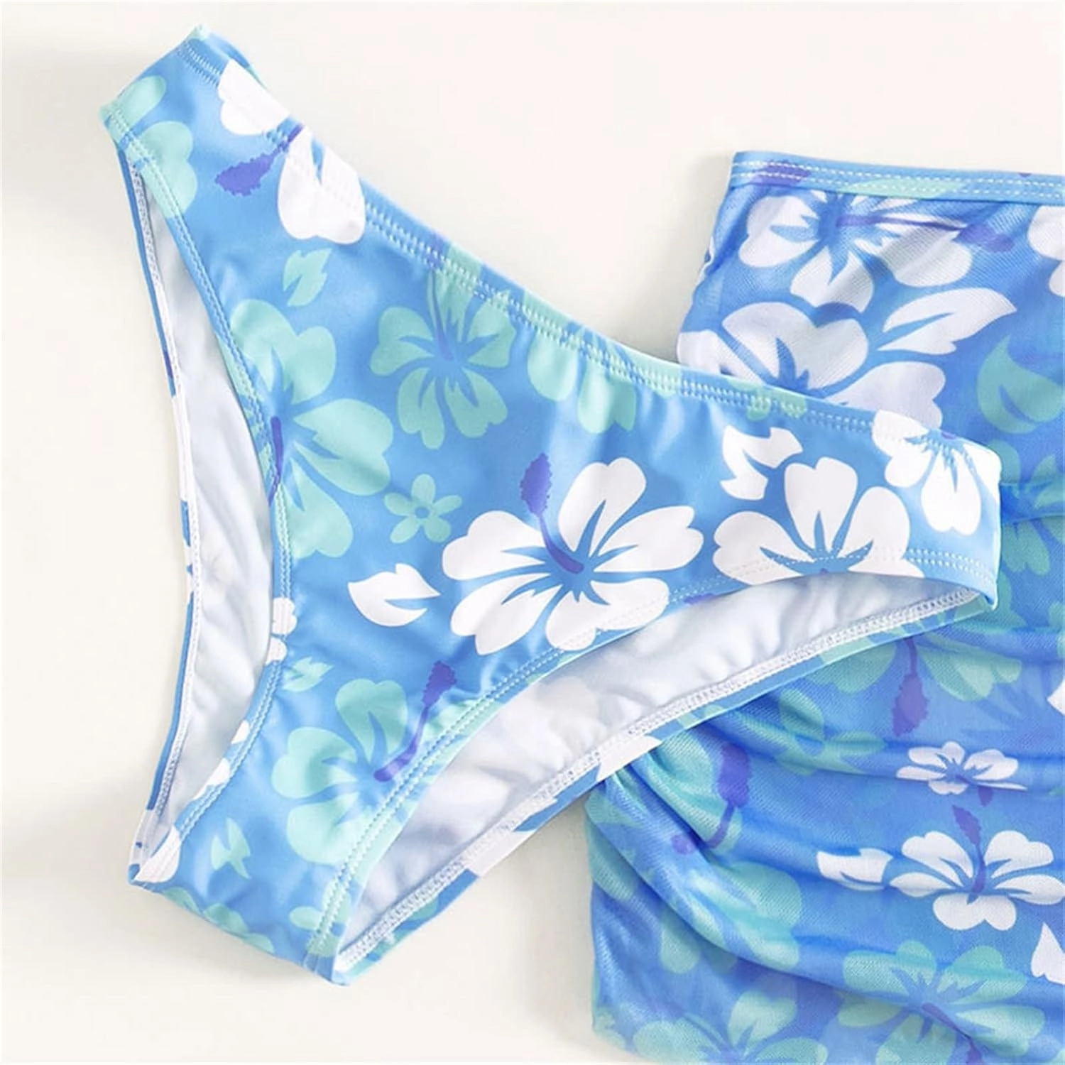 Teens Girls Flower Swimsuit 3 Piece Bathing Suits Cute Quick Dry Bikini Tankini Sets with Swim Skirt Preppy Clothes