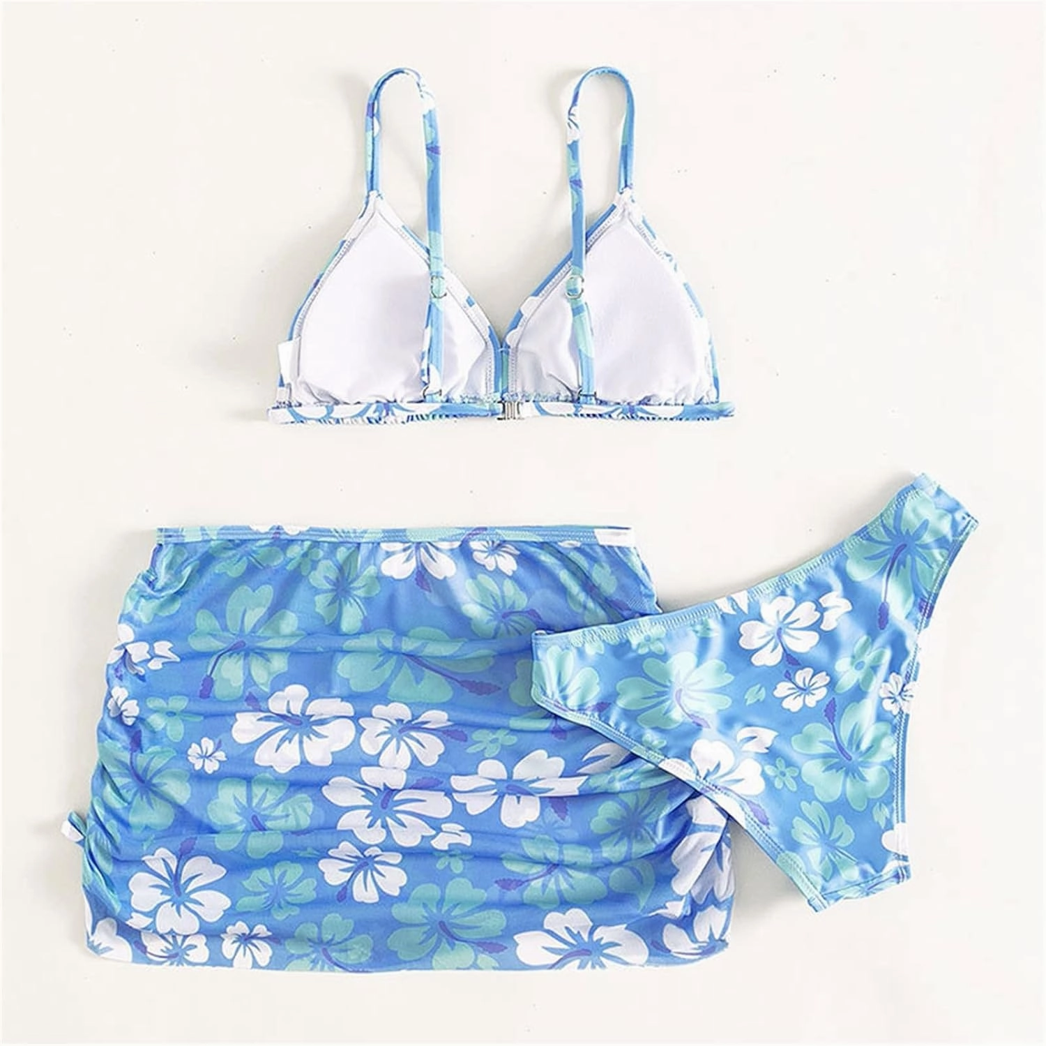 Teens Girls Flower Swimsuit 3 Piece Bathing Suits Cute Quick Dry Bikini Tankini Sets with Swim Skirt Preppy Clothes