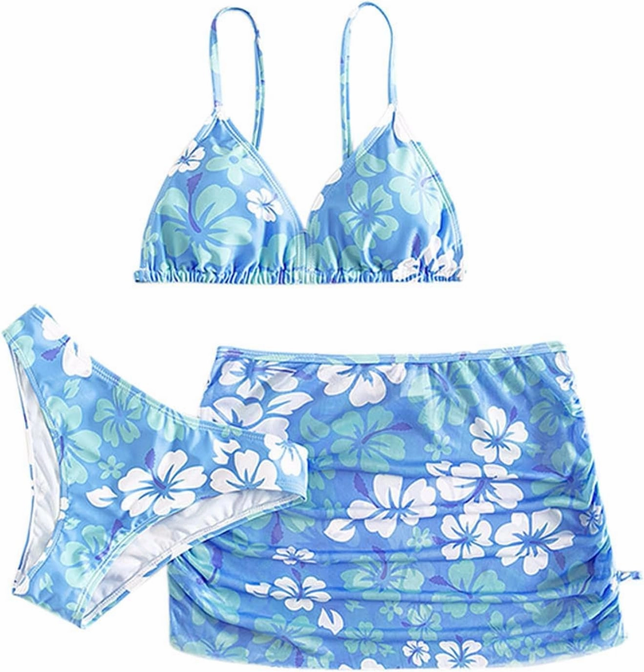 Teens Girls Flower Swimsuit 3 Piece Bathing Suits Cute Quick Dry Bikini Tankini Sets with Swim Skirt Preppy Clothes