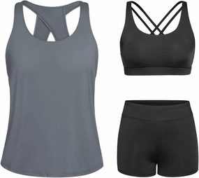 Tempt Me 3 Piece Tankini Swimsuits for Women Athletic Bathing Suits Swim Tank Top with Boy Shorts and Bra Modest Swimwear