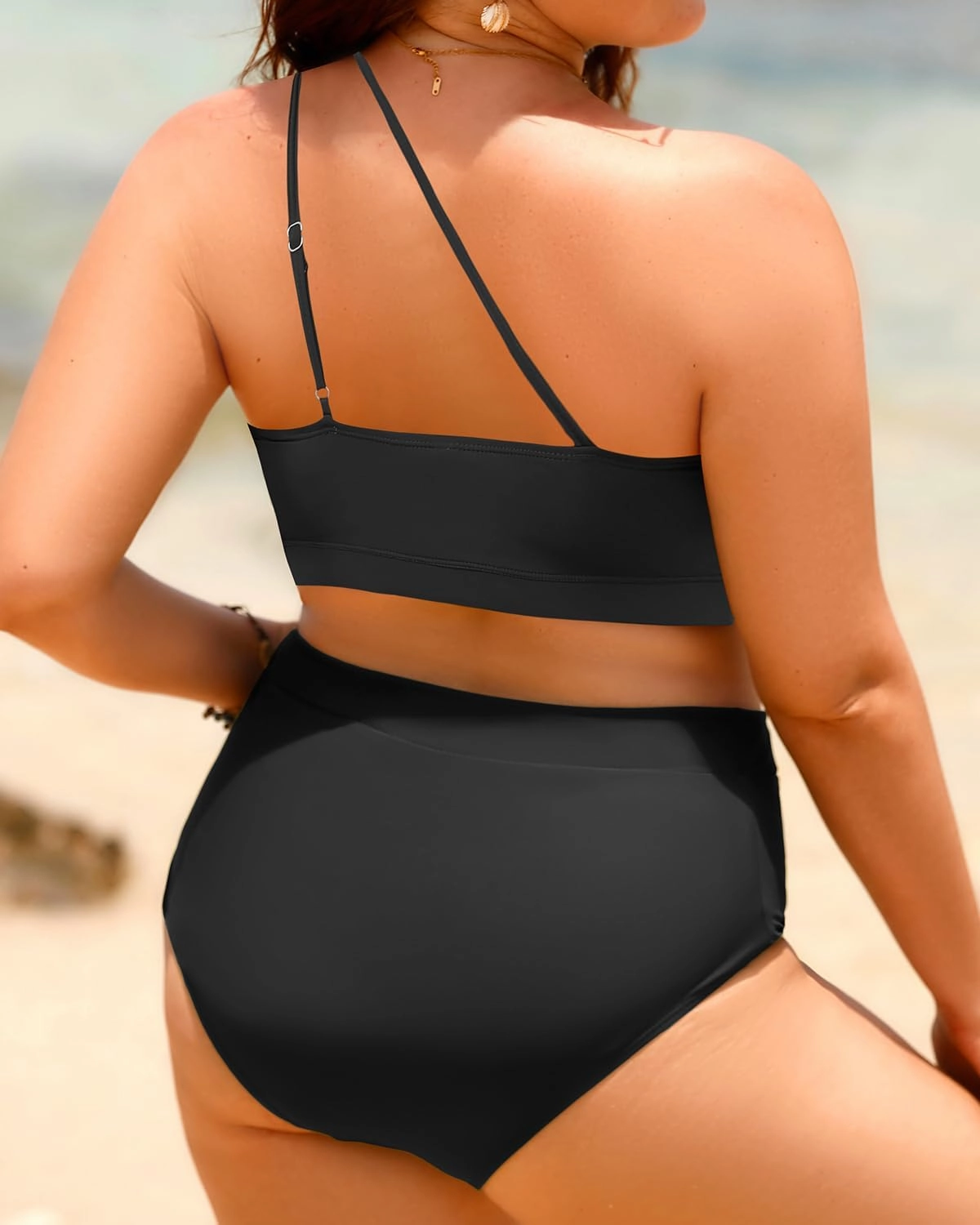 Tempt Me Plus Size High Waisted Bikini Set for Women Two Piece One Shoulder Swimsuit Keyhole Bathing Suits