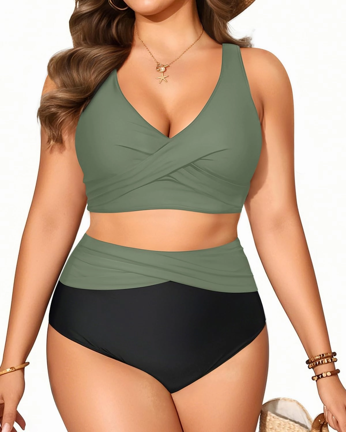 Tempt Me Plus Size Two Piece Bikini - Women High Waisted Swimsuits Bathing Suit Swimwear