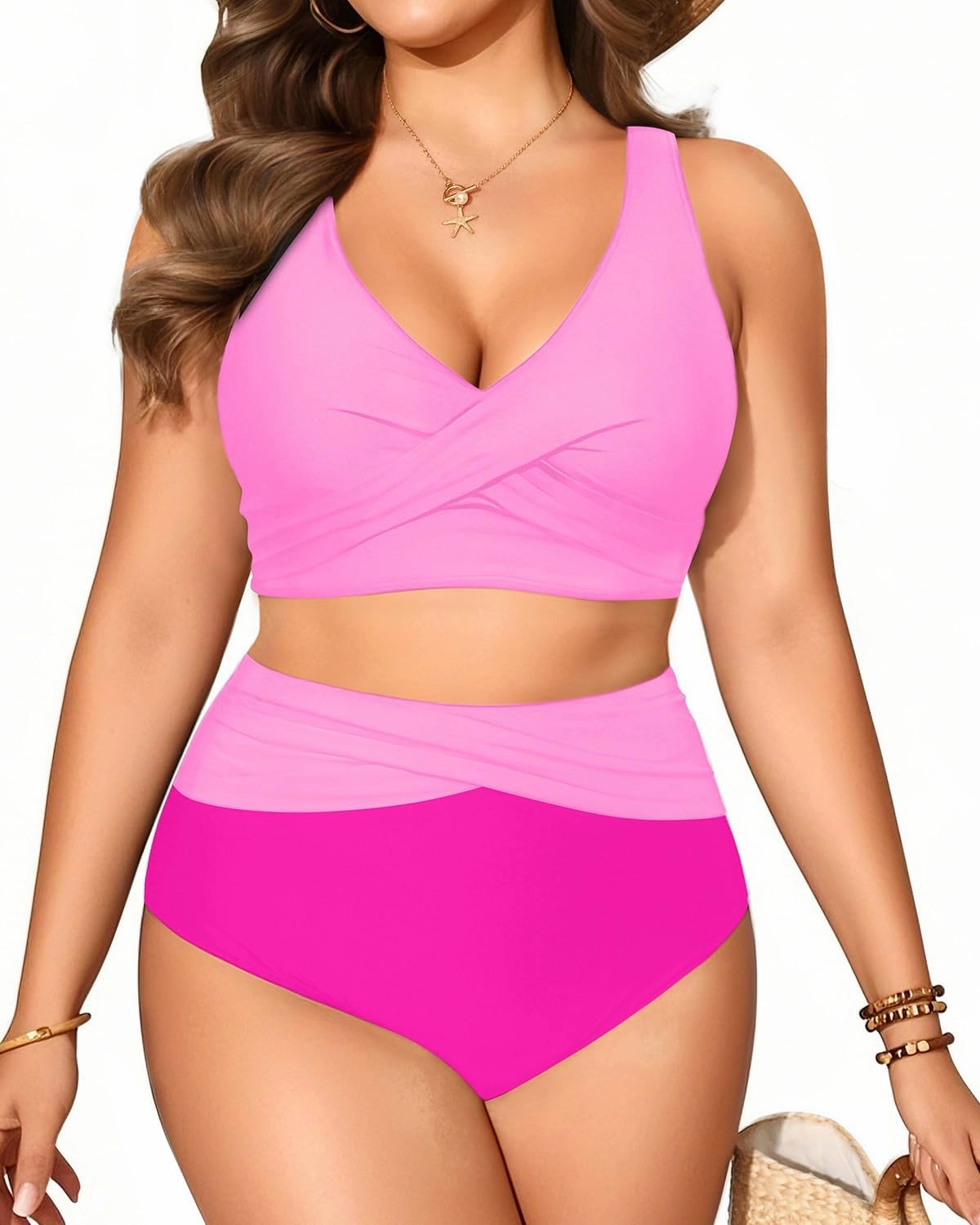 Tempt Me Plus Size Two Piece Bikini - Women High Waisted Swimsuits Bathing Suit Swimwear