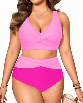 Tempt Me Plus Size Two Piece Bikini - Women High Waisted Swimsuits Bathing Suit Swimwear