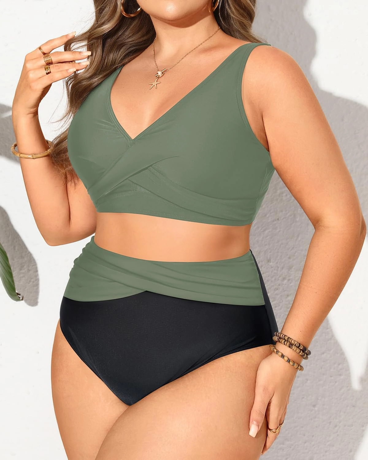 Tempt Me Plus Size Two Piece Bikini - Women High Waisted Swimsuits Bathing Suit Swimwear