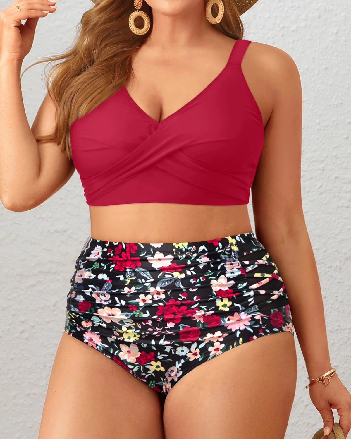 Tempt Me Plus Size Two Piece Swimsuit - High Waisted Bikini Set Tummy Control Bathing Suits for Women