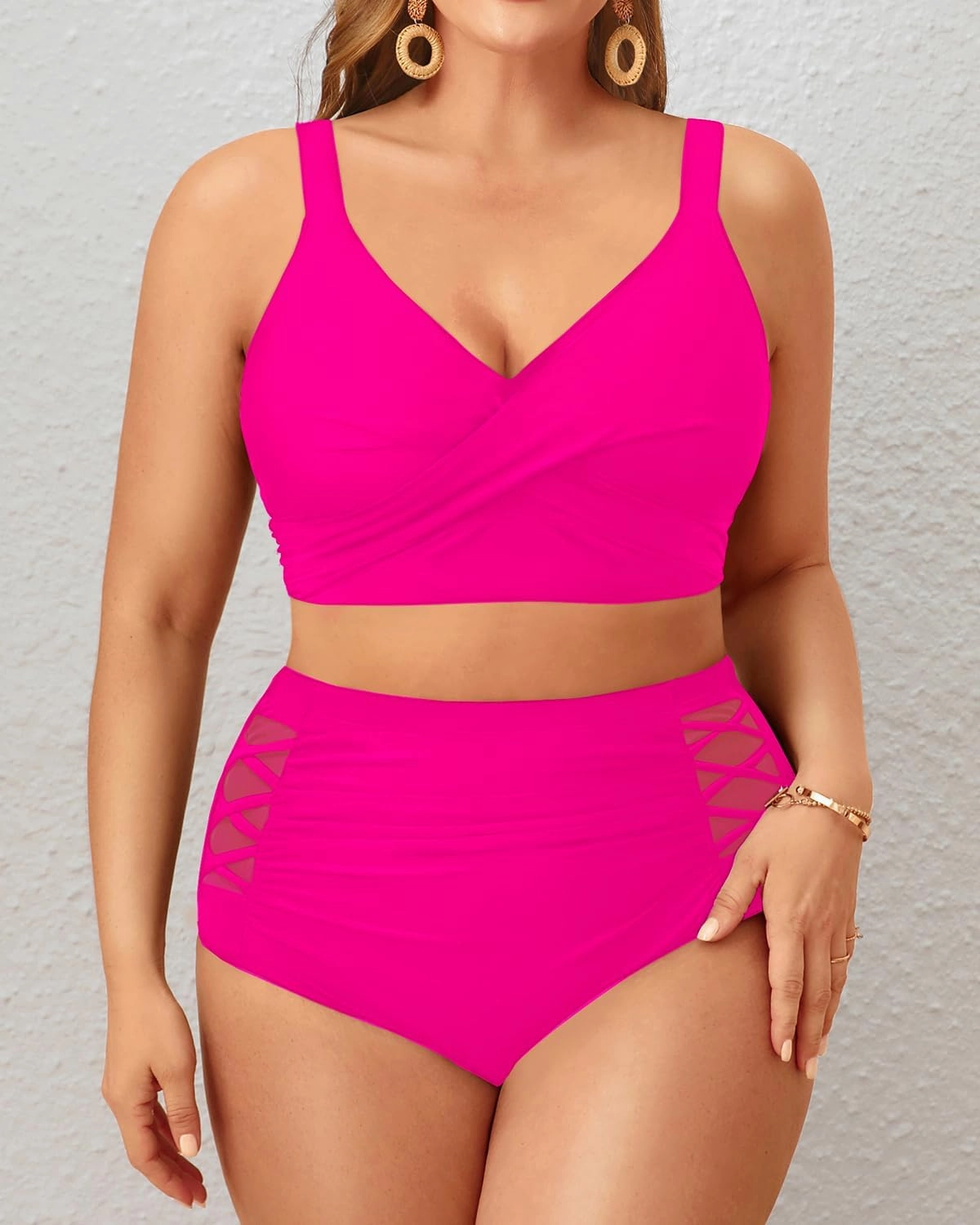 Tempt Me Plus Size Two Piece Swimsuit - High Waisted Bikini Set Tummy Control Bathing Suits for Women