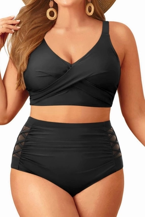 Tempt Me Plus Size Two Piece Swimsuit - High Waisted Bikini Set Tummy Control Bathing Suits for Women