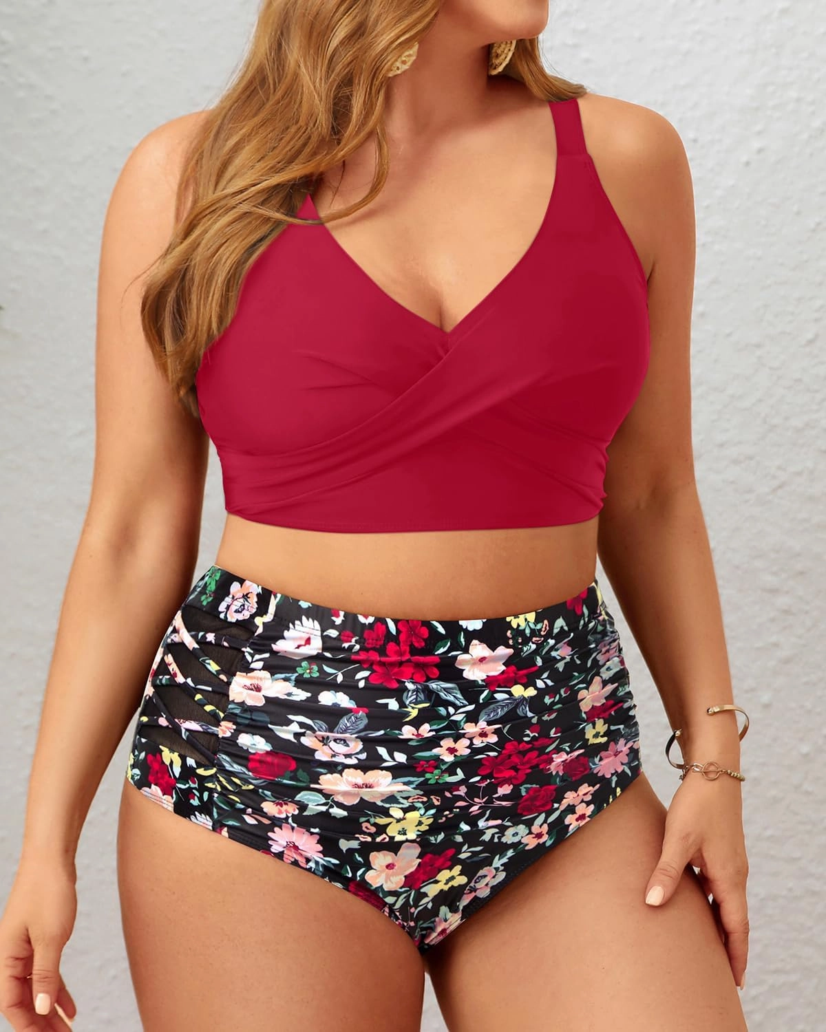 Tempt Me Plus Size Two Piece Swimsuit - High Waisted Bikini Set Tummy Control Bathing Suits for Women