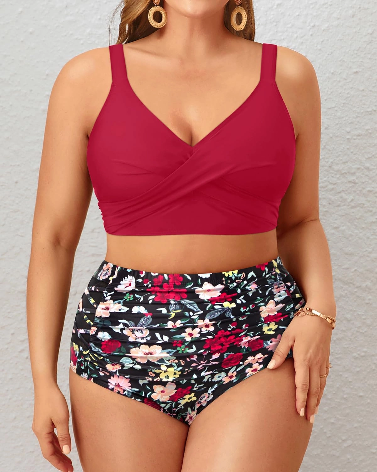 Tempt Me Plus Size Two Piece Swimsuit - High Waisted Bikini Set Tummy Control Bathing Suits for Women