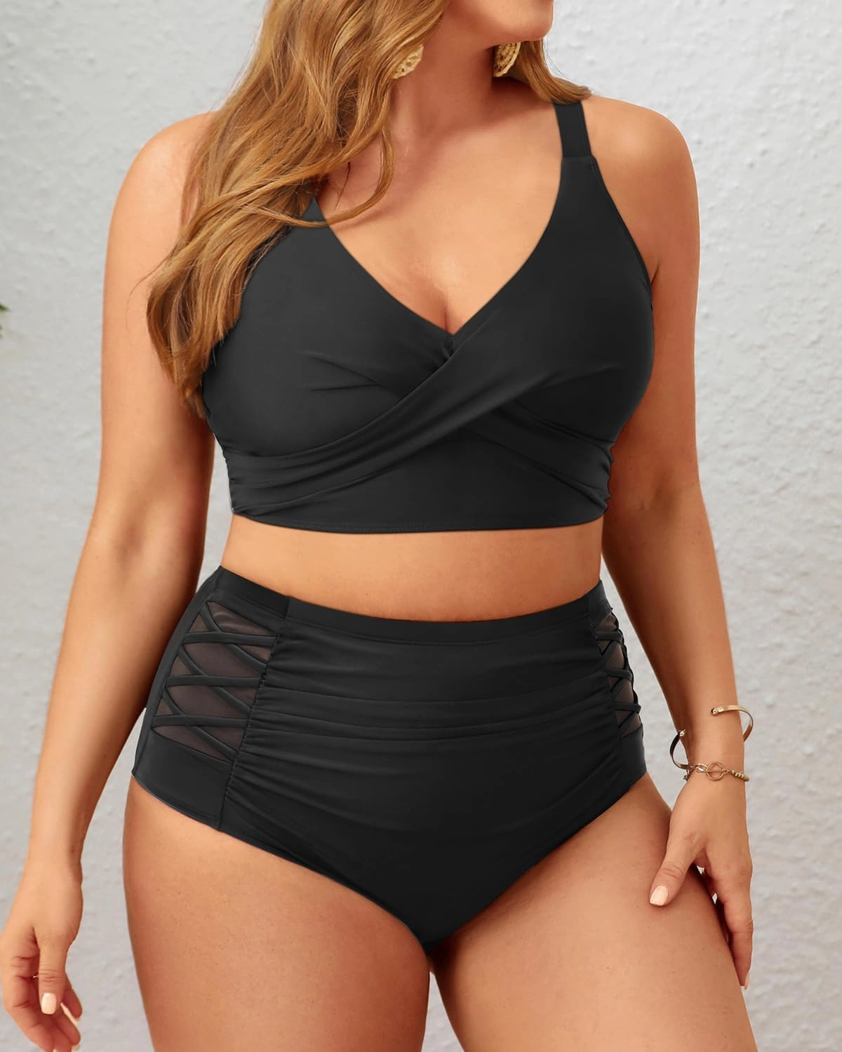 Tempt Me Plus Size Two Piece Swimsuit - High Waisted Bikini Set Tummy Control Bathing Suits for Women
