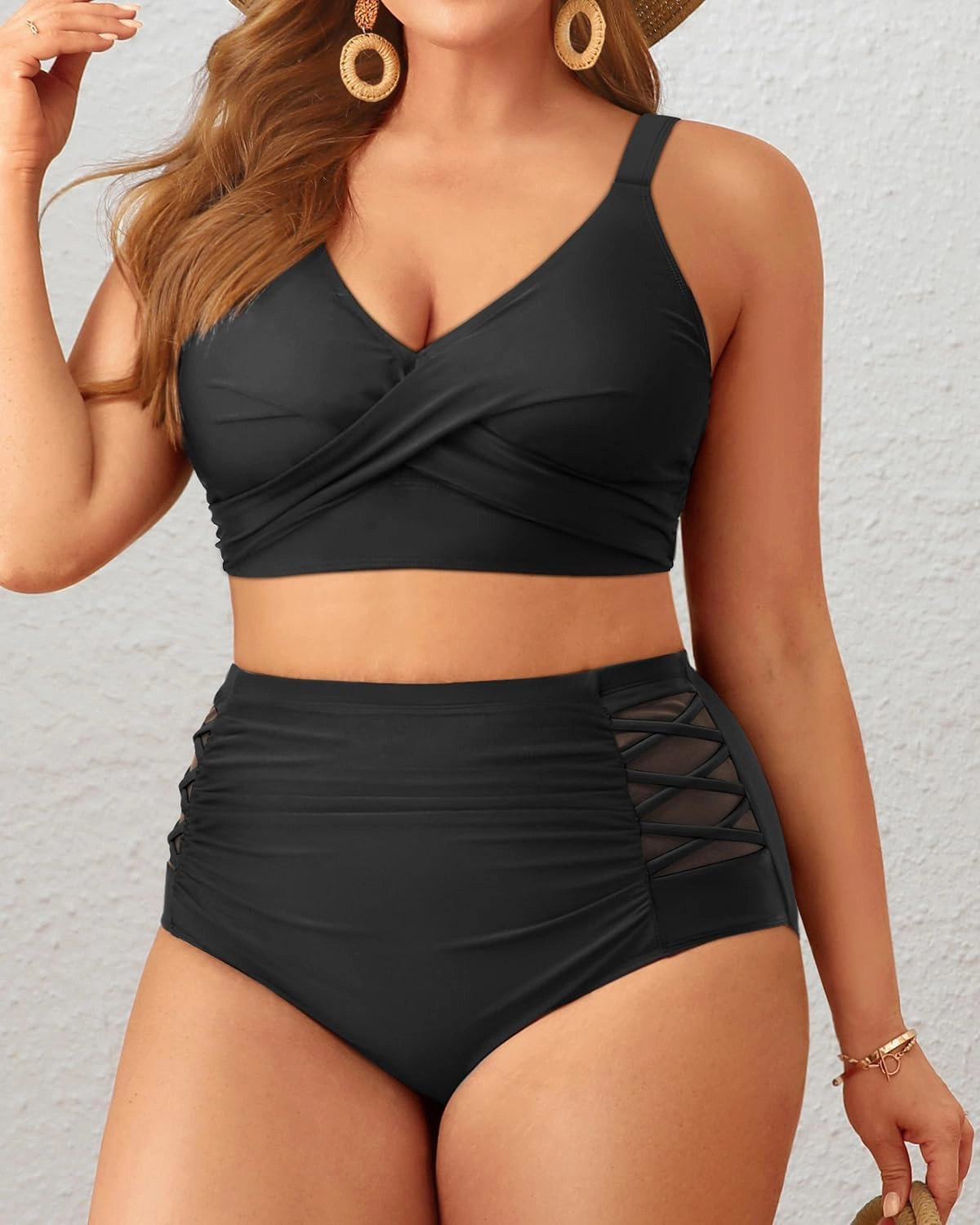 Tempt Me Plus Size Two Piece Swimsuit - High Waisted Bikini Set Tummy Control Bathing Suits for Women