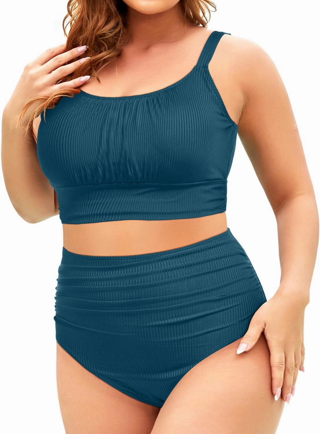 Tempt Me Plus Size Two Piece Swimsuit - Ribbed High Waisted Bikini Sets for Women Tummy Control Bathing Suits 2025 Swimwear