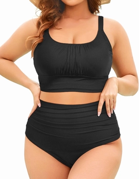 Tempt Me Plus Size Two Piece Swimsuit - Ribbed High Waisted Bikini Sets for Women Tummy Control Bathing Suits 2025 Swimwear