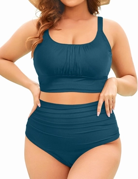 Tempt Me Plus Size Two Piece Swimsuit - Ribbed High Waisted Bikini Sets for Women Tummy Control Bathing Suits 2025 Swimwear