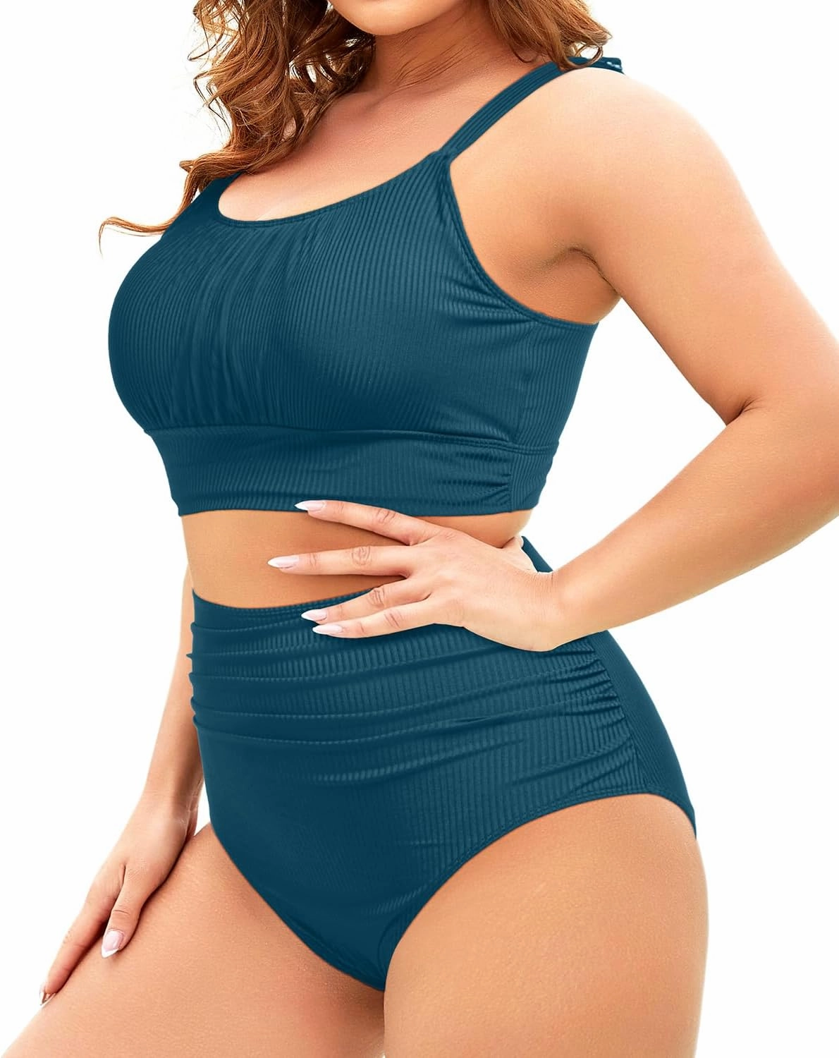 Tempt Me Plus Size Two Piece Swimsuit - Ribbed High Waisted Bikini Sets for Women Tummy Control Bathing Suits 2025 Swimwear