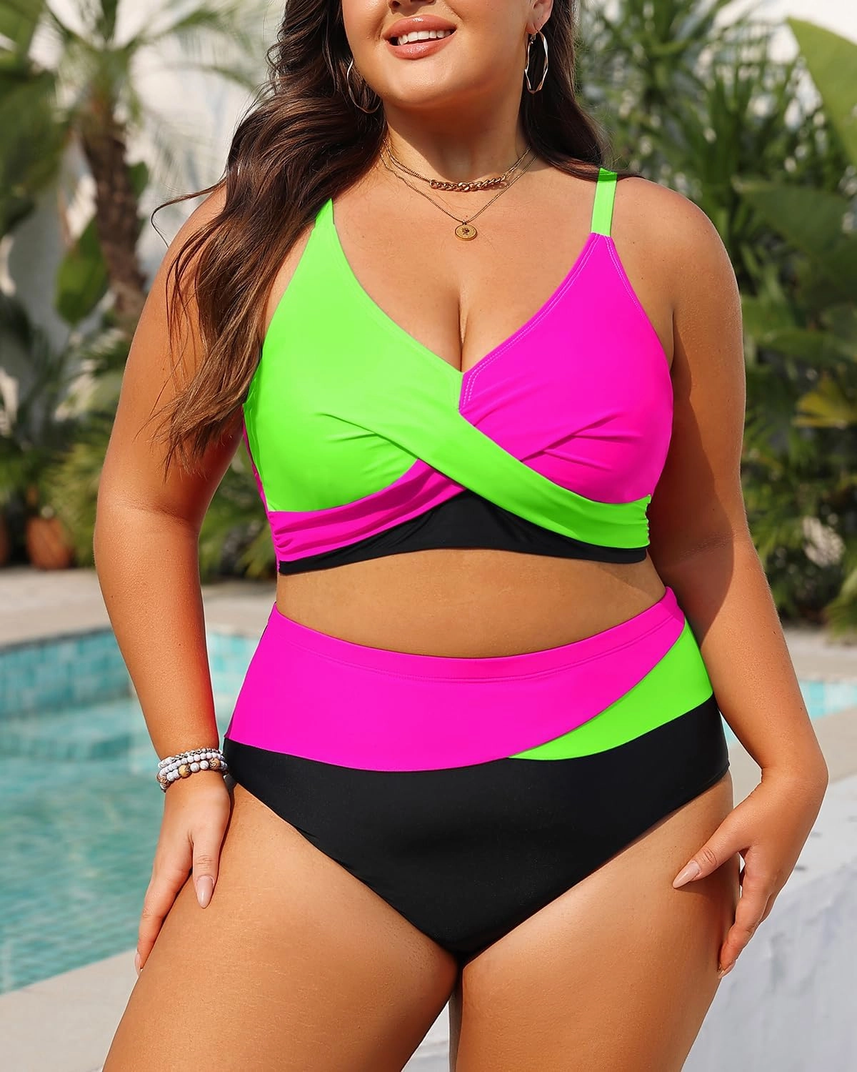 Tempt Me Plus Size Two Piece Swimsuit - Women High Waisted Bikini Set Tummy Control Bathing Suits