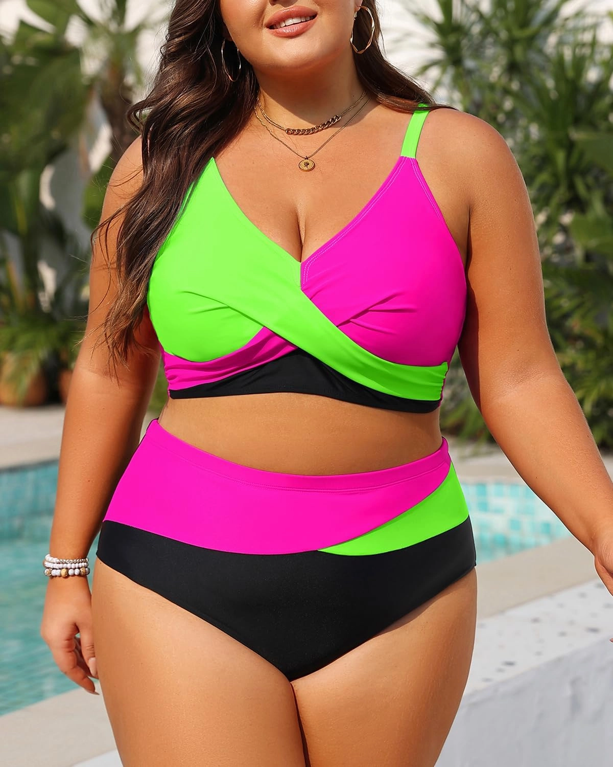 Tempt Me Plus Size Two Piece Swimsuit - Women High Waisted Bikini Set Tummy Control Bathing Suits
