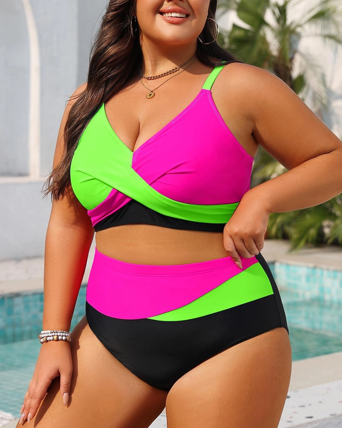 Tempt Me Plus Size Two Piece Swimsuit - Women High Waisted Bikini Set Tummy Control Bathing Suits