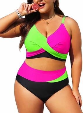 Tempt Me Plus Size Two Piece Swimsuit - Women High Waisted Bikini Set Tummy Control Bathing Suits