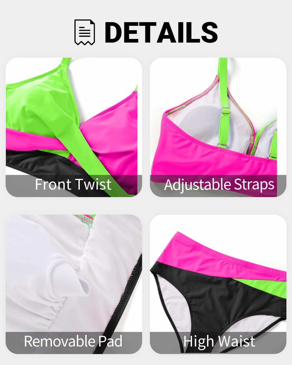 Tempt Me Plus Size Two Piece Swimsuit - Women High Waisted Bikini Set Tummy Control Bathing Suits