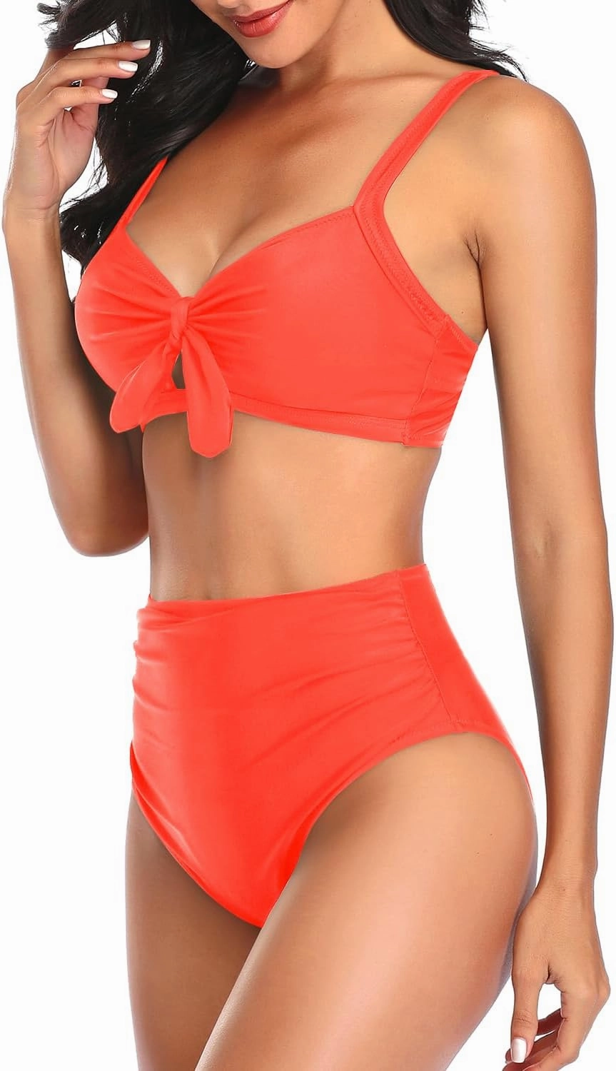 Tempt Me Two Piece Swimsuits High Waisted Bikini Tummy Control Full Coverage Bathing Suits Ruched Tie Knot Swimwear