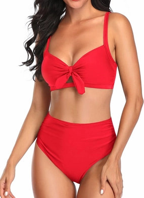 Tempt Me Two Piece Swimsuits High Waisted Bikini Tummy Control Full Coverage Bathing Suits Ruched Tie Knot Swimwear