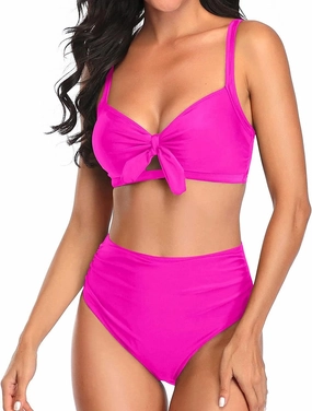 Tempt Me Two Piece Swimsuits High Waisted Bikini Tummy Control Full Coverage Bathing Suits Ruched Tie Knot Swimwear