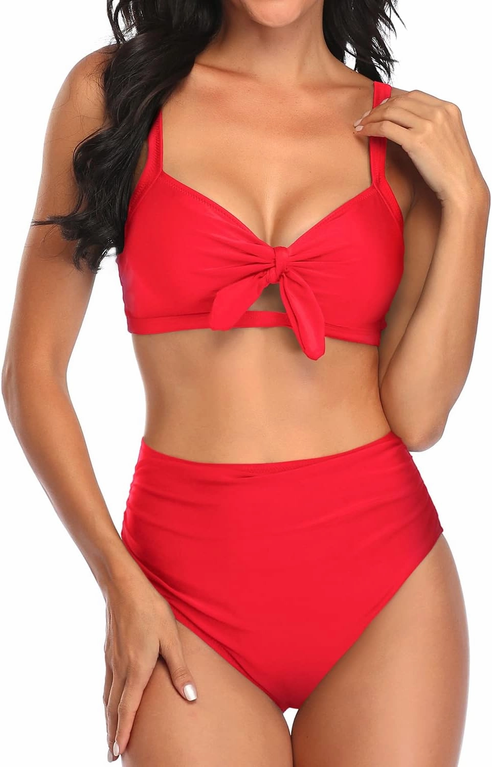 Tempt Me Two Piece Swimsuits High Waisted Bikini Tummy Control Full Coverage Bathing Suits Ruched Tie Knot Swimwear