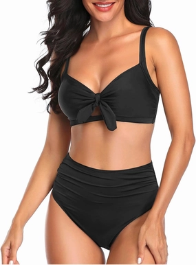 Tempt Me Two Piece Swimsuits High Waisted Bikini Tummy Control Full Coverage Bathing Suits Ruched Tie Knot Swimwear