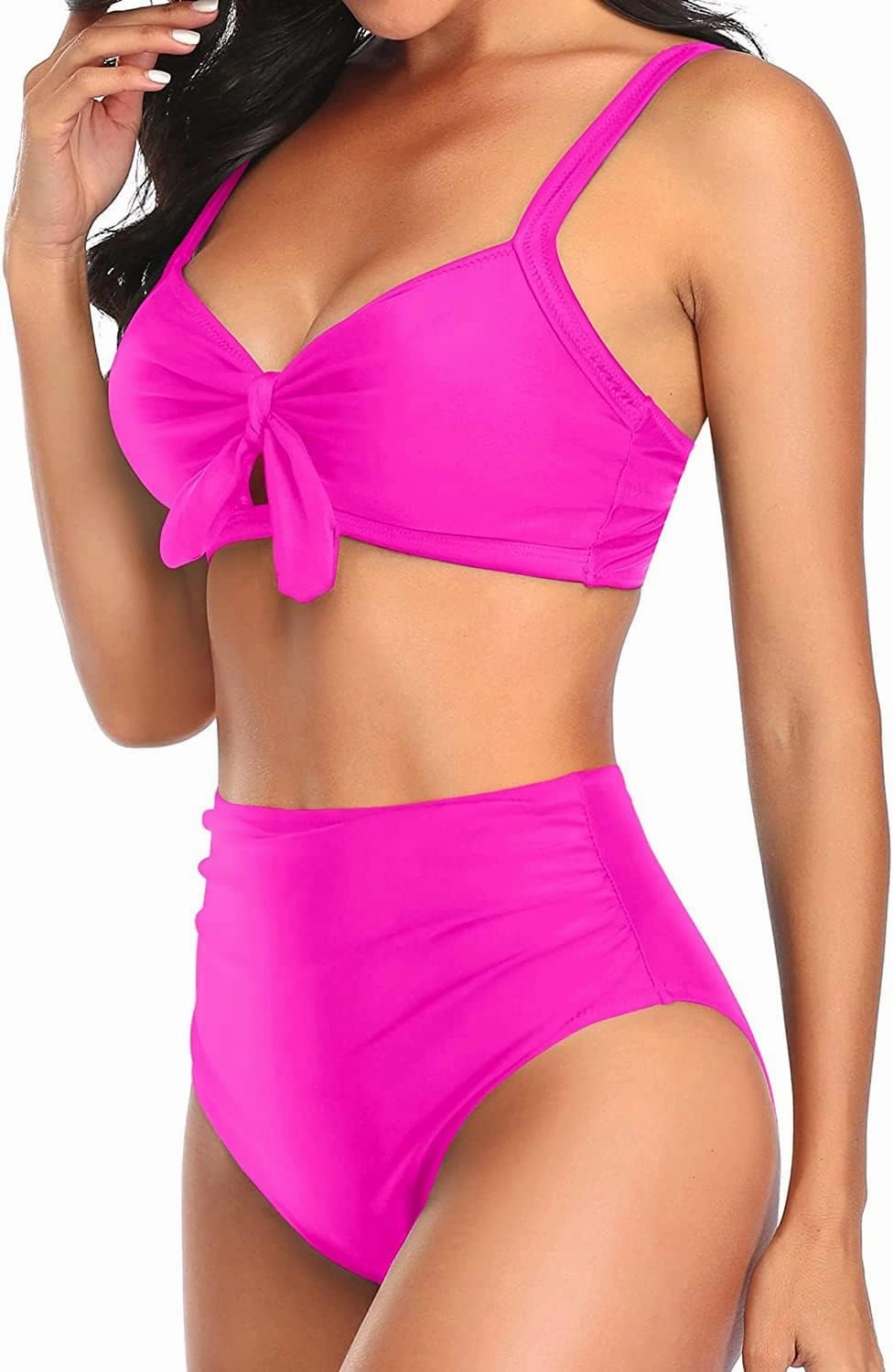 Tempt Me Two Piece Swimsuits High Waisted Bikini Tummy Control Full Coverage Bathing Suits Ruched Tie Knot Swimwear