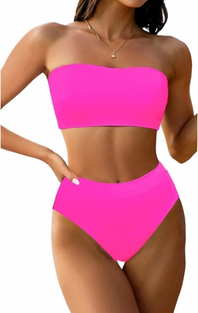 Tempt Me Women Bandeau Bikini Set Strapless Two Piece Sexy Swimsuit High Waisted High Cut Bathing Suits Cheeky Swimwear