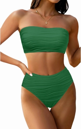 Tempt Me Women Bandeau Bikini Set Strapless Two Piece Sexy Swimsuit High Waisted High Cut Bathing Suits Cheeky Swimwear