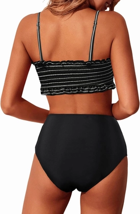 Tempt Me Women Bandeau High Waisted Bikini Sets Smocked Swimsuit Strapless Two Piece Bathing Suit