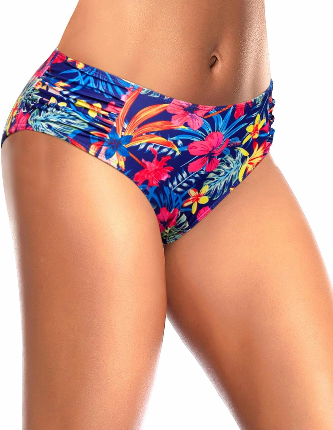 Tempt Me Women Bikini Bottoms Mid Waist Bathing Suit Swimsuit Ruched Swim Bottom