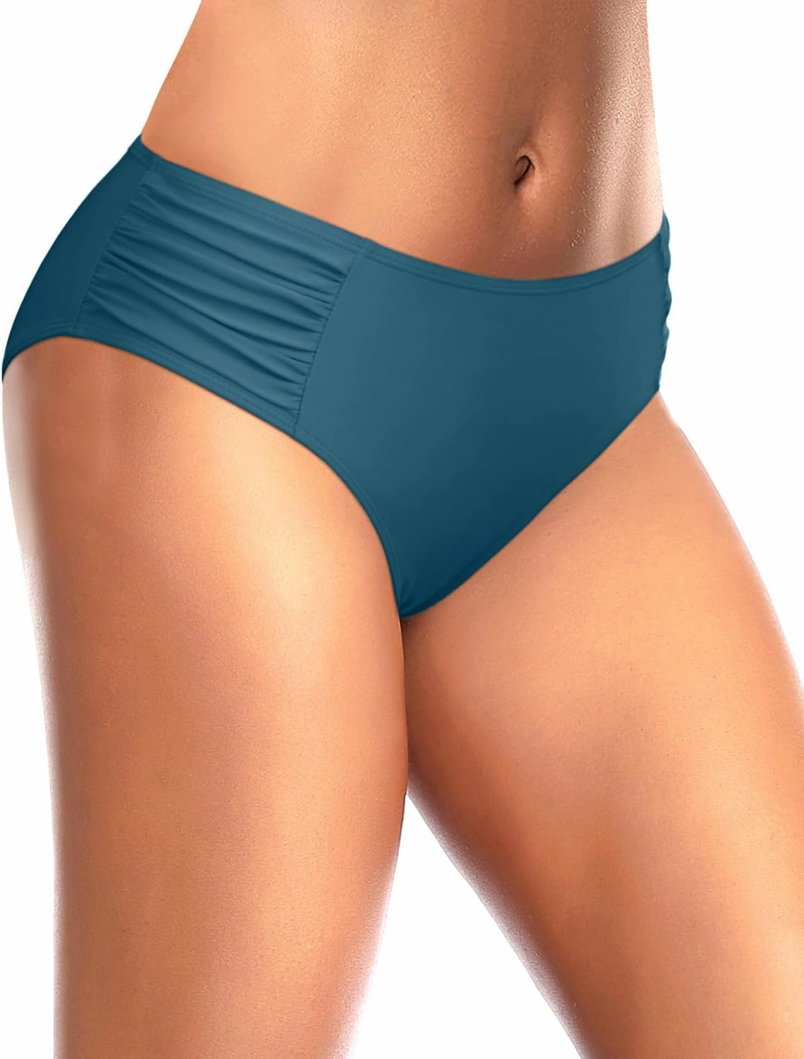 Tempt Me Women Bikini Bottoms Mid Waist Bathing Suit Swimsuit Ruched Swim Bottom