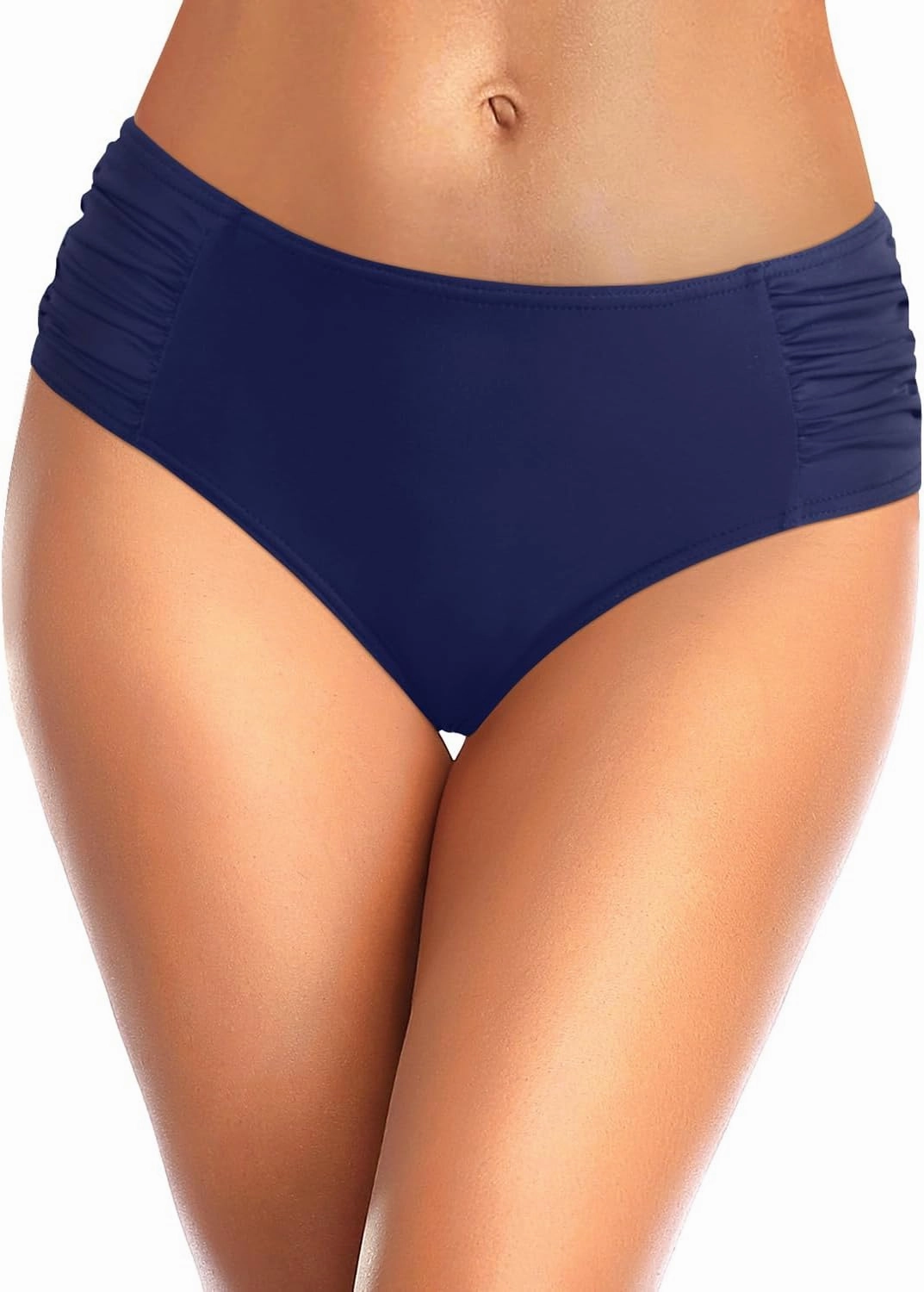 Tempt Me Women Bikini Bottoms Mid Waist Bathing Suit Swimsuit Ruched Swim Bottom