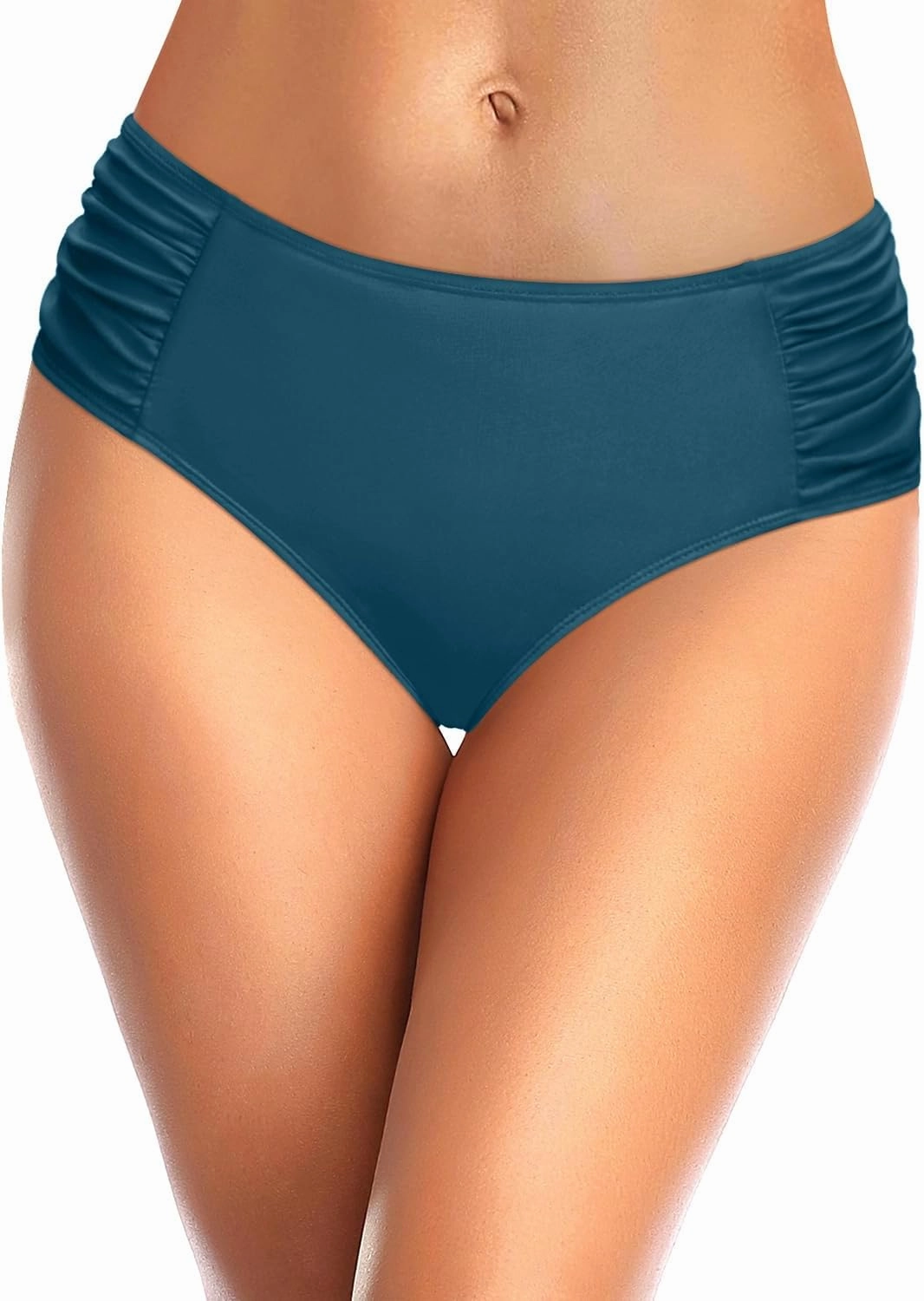 Tempt Me Women Bikini Bottoms Mid Waist Bathing Suit Swimsuit Ruched Swim Bottom