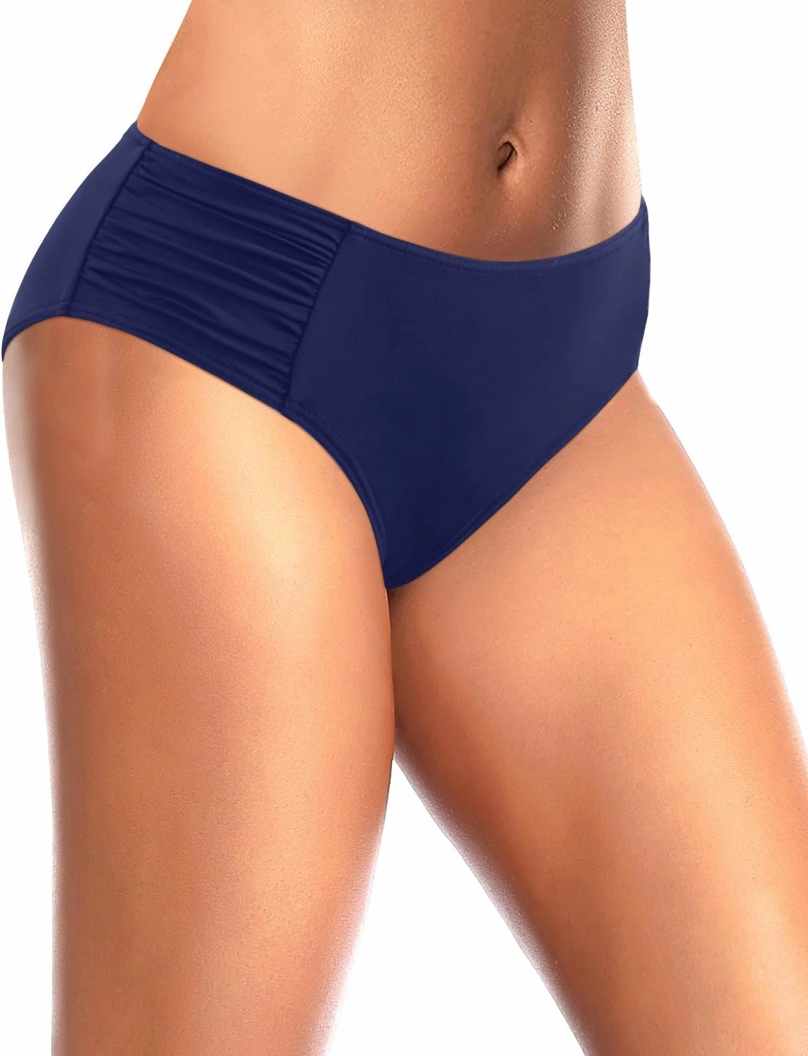Tempt Me Women Bikini Bottoms Mid Waist Bathing Suit Swimsuit Ruched Swim Bottom