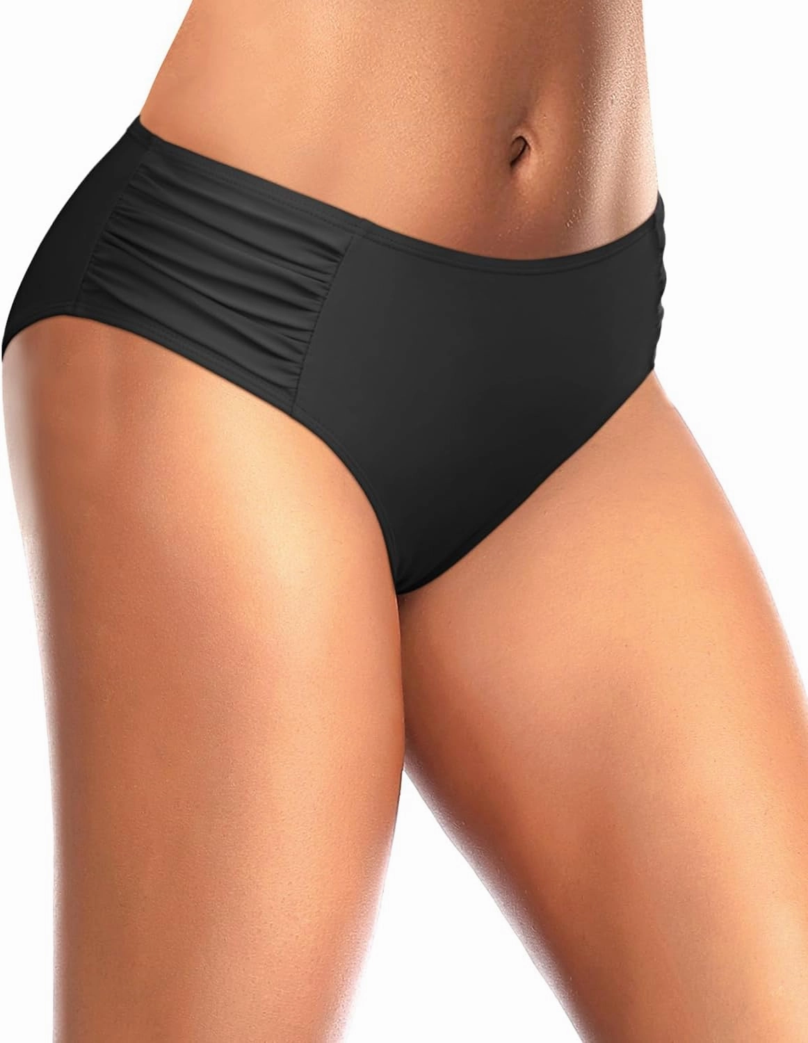 Tempt Me Women Bikini Bottoms Mid Waist Bathing Suit Swimsuit Ruched Swim Bottom