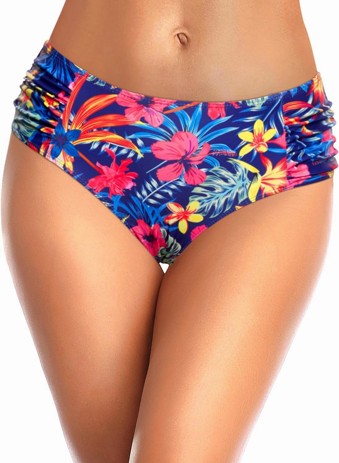 Tempt Me Women Bikini Bottoms Mid Waist Bathing Suit Swimsuit Ruched Swim Bottom
