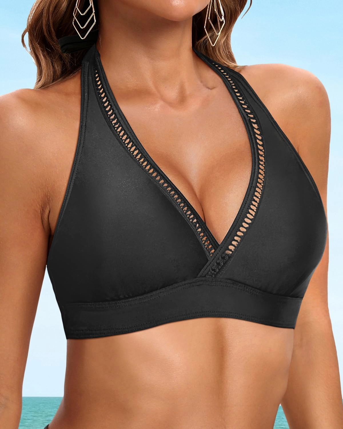 Tempt Me Women Halter Bikini Top Padded Swimsuit Top V Neck Bathing Suit Tops Only