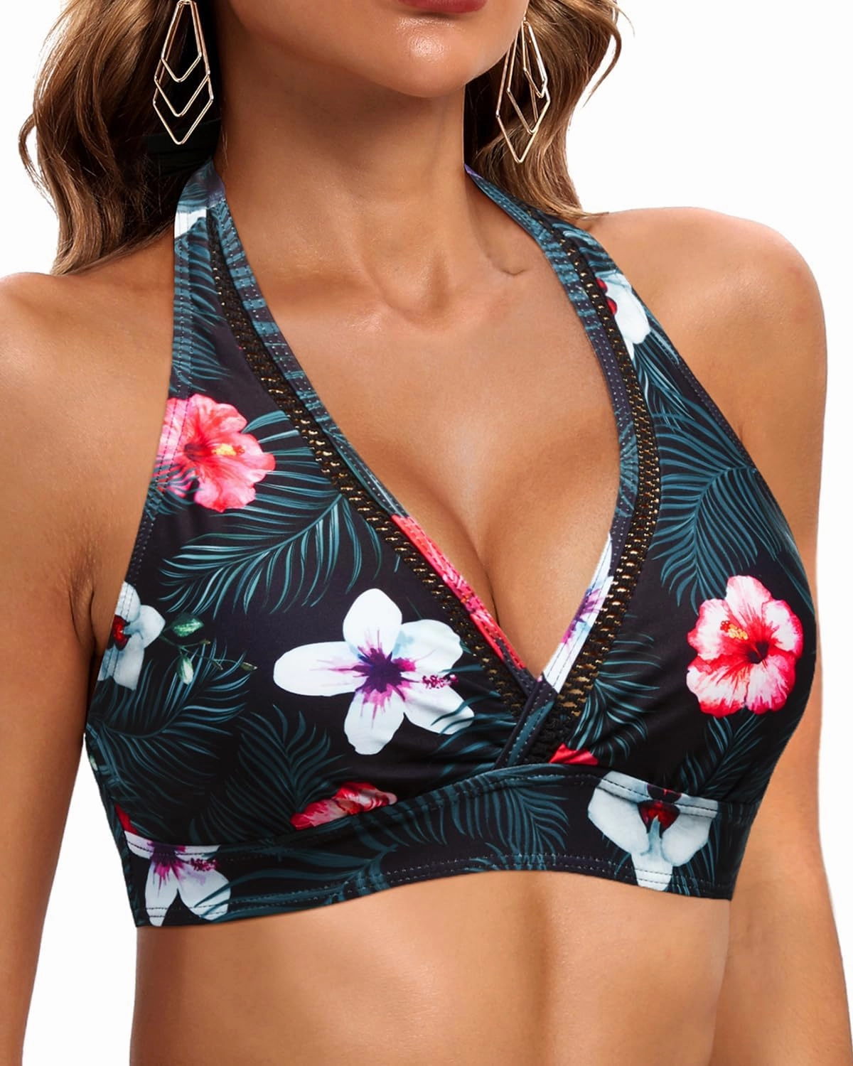 Tempt Me Women Halter Bikini Top Padded Swimsuit Top V Neck Bathing Suit Tops Only