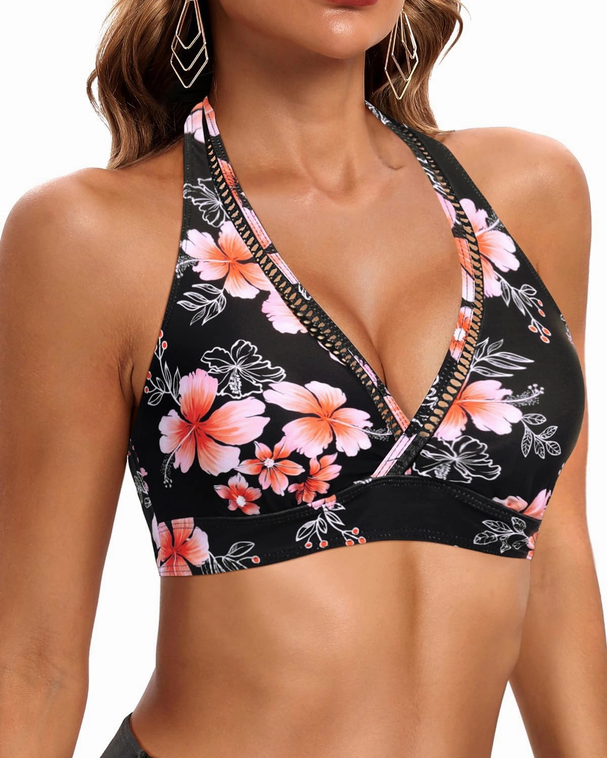 Tempt Me Women Halter Bikini Top Padded Swimsuit Top V Neck Bathing Suit Tops Only